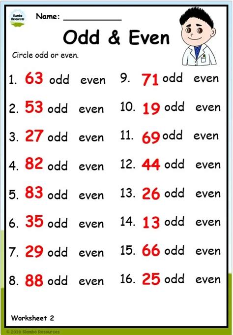 Free Printable Odd and Even Numbers Worksheets for 1st Grade .